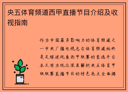 央五体育频道西甲直播节目介绍及收视指南